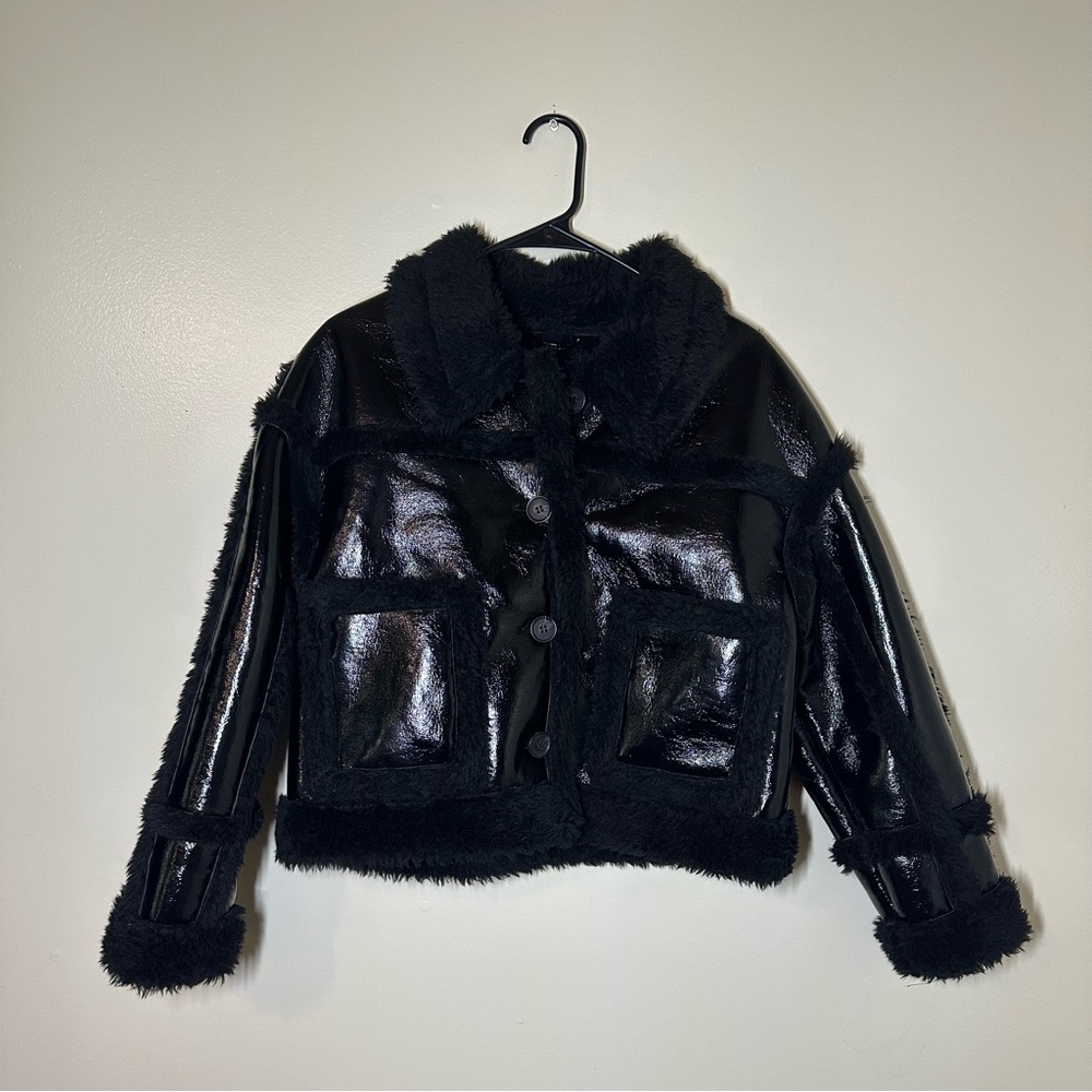 NWT Nasty Gal Faux Fur Frim Trim Aviator Jacket